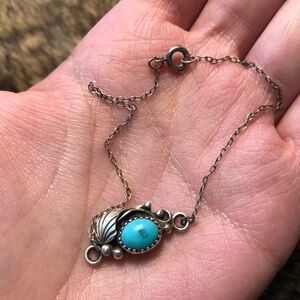 Sterling Beverly Luceros Native American turquoise feather bracelet/anklet
